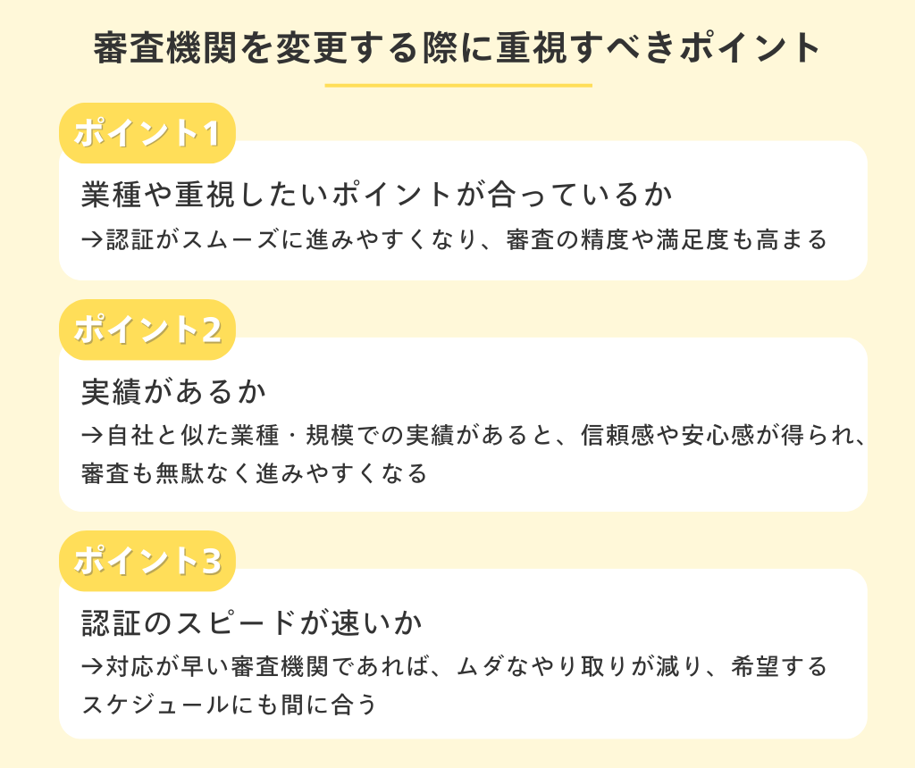 審査機関を変更する際に重視すべきポイント
